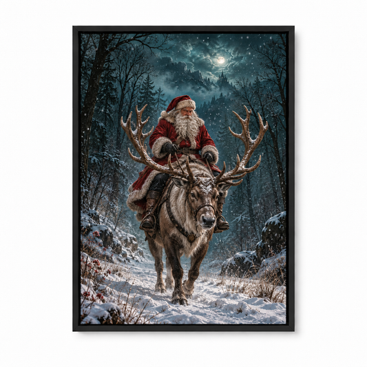 Santa Riding Reindeer — Black Frame finish product view | AUSJOJO