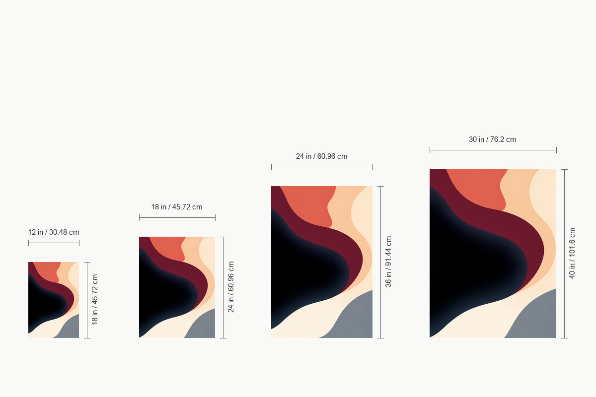 Coral and Burgundy Ribbon Abstract — size comparison guide | AUSJOJO
