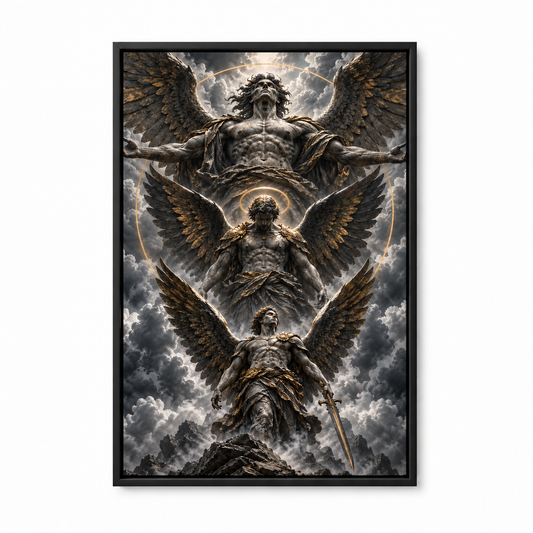 Three Monumental Stone Angels — Black Frame finish product view | AUSJOJO