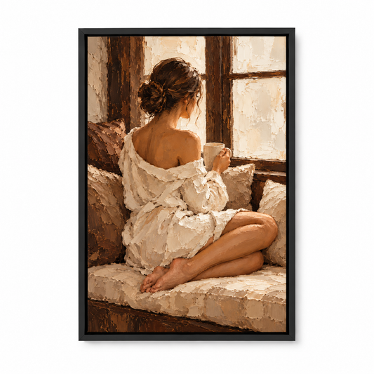 Quiet Window Seat Woman Impasto — Black Frame finish product view | AUSJOJO