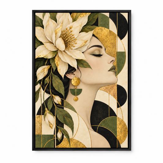 Botanical Geometric Woman Profile — Black Frame finish product view | AUSJOJO