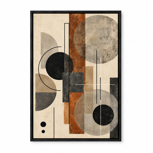 Neutral Circles Geometric Collage — Black Frame finish product view | AUSJOJO
