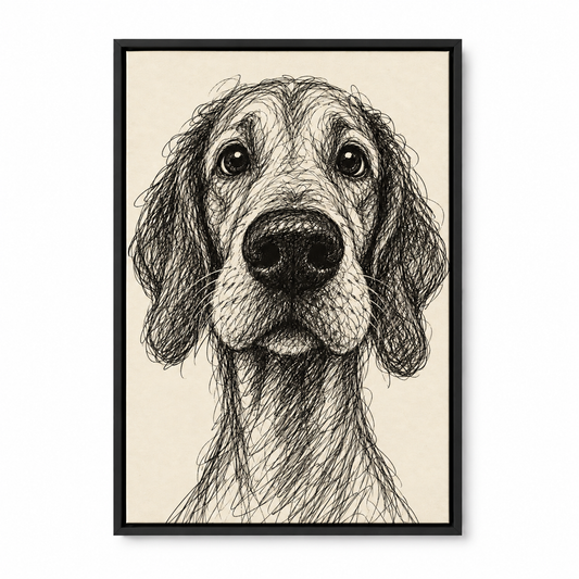 Earnest Scribble Dog Portrait — Black Frame finish product view | AUSJOJO
