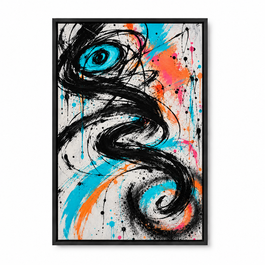Black Serpentine Graffiti Abstract — Black Frame finish product view | AUSJOJO