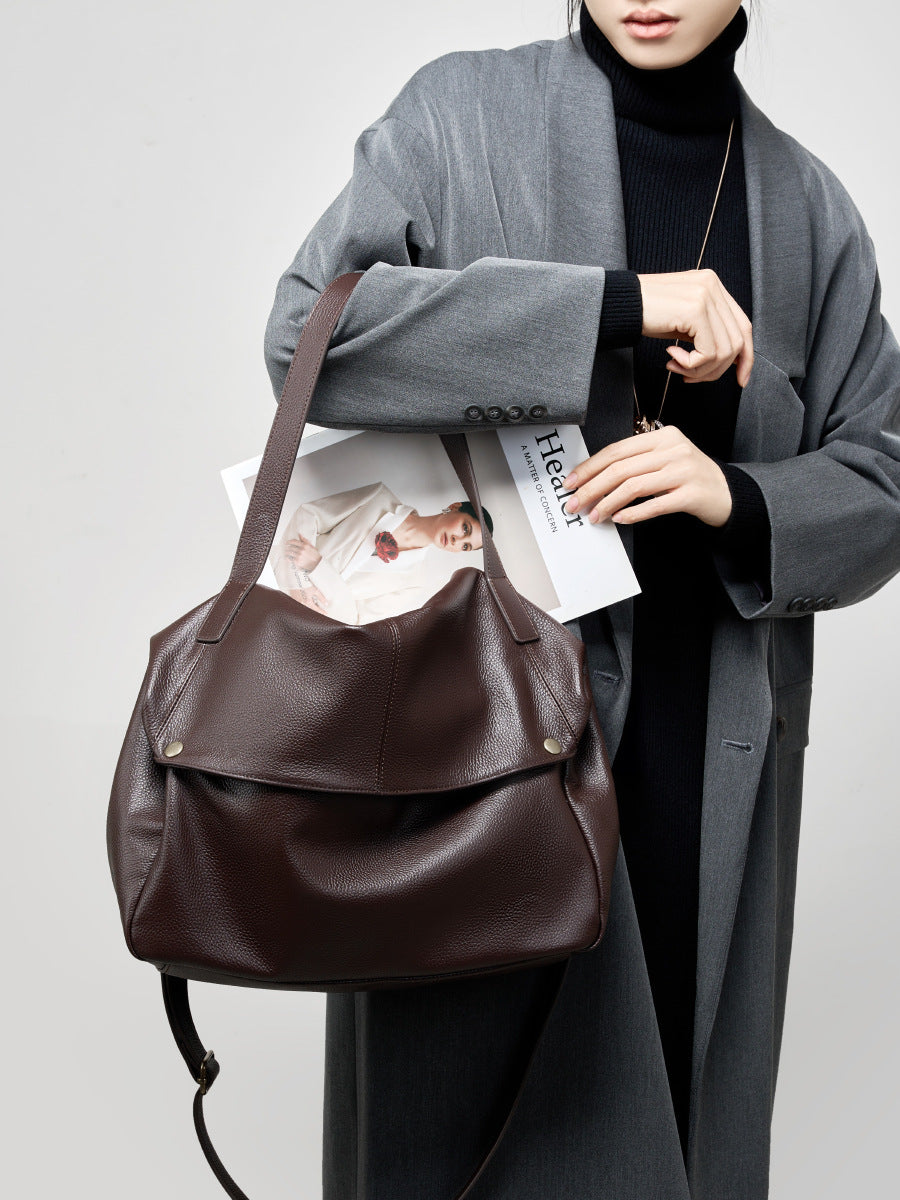 2025 Minimalist Black on the Shoulder Bag - Large Capacity Women's Leather Shoulder Bag for Work & Travel