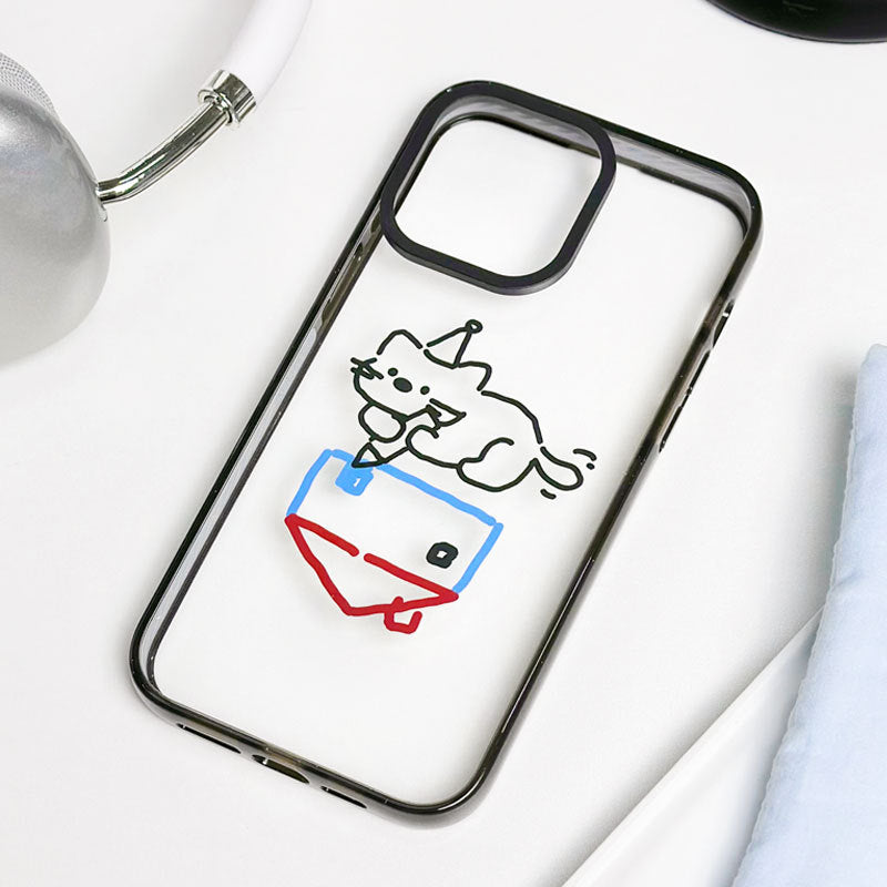 Cute Cat Transparent Case for iPhone 16 Pro – Clear Slim Shockproof Cover