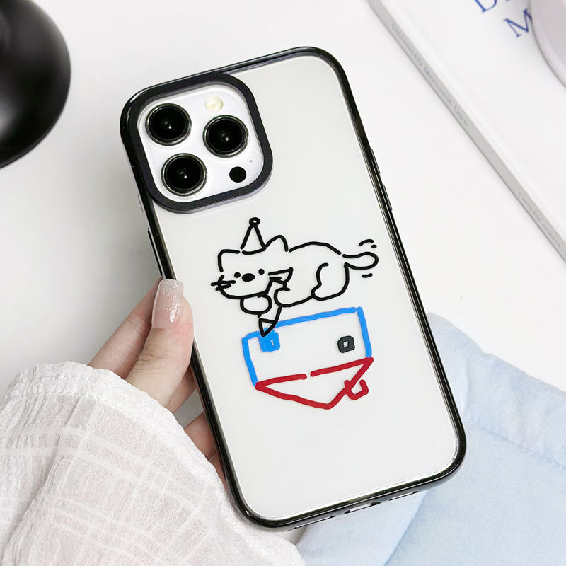 Cute Cat Transparent Case for iPhone 16 Pro – Clear Slim Shockproof Cover