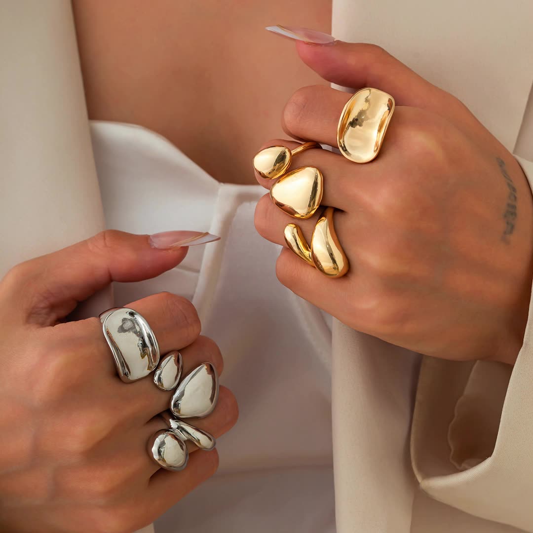 JOJOShop Asymmetric Teardrop Stackable Ring Set