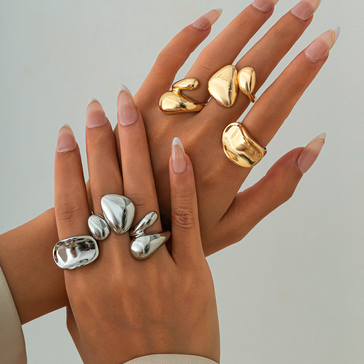 JOJOShop Asymmetric Teardrop Stackable Ring Set