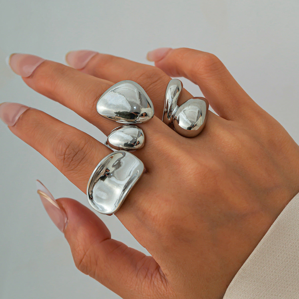 JOJOShop Asymmetric Teardrop Stackable Ring Set