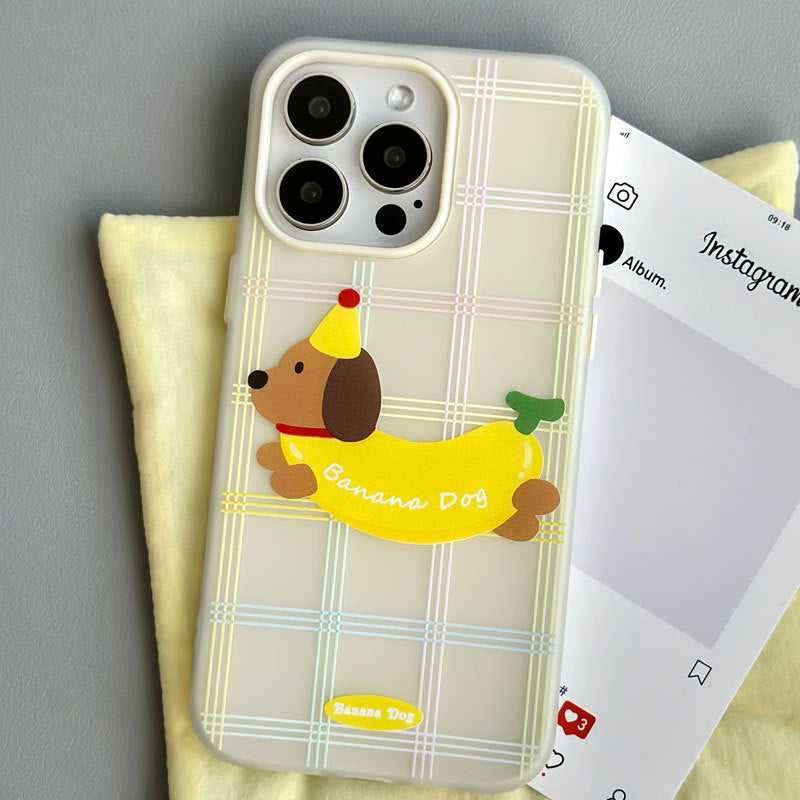Banana Dog iPhone 16 Pro Max Case – Skin-Textured Anti-Drop Cover with Detachable Strap