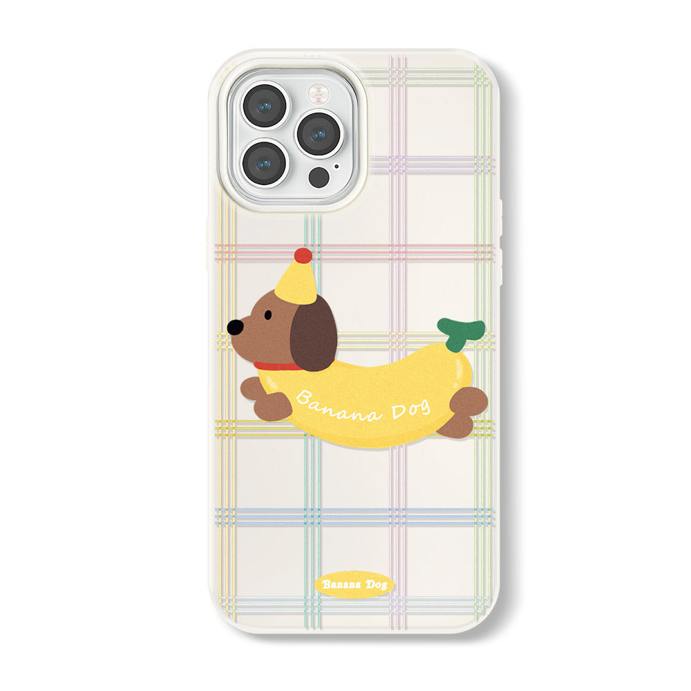 Banana Dog iPhone 16 Pro Max Case with Skin Texture and Detachable Strap