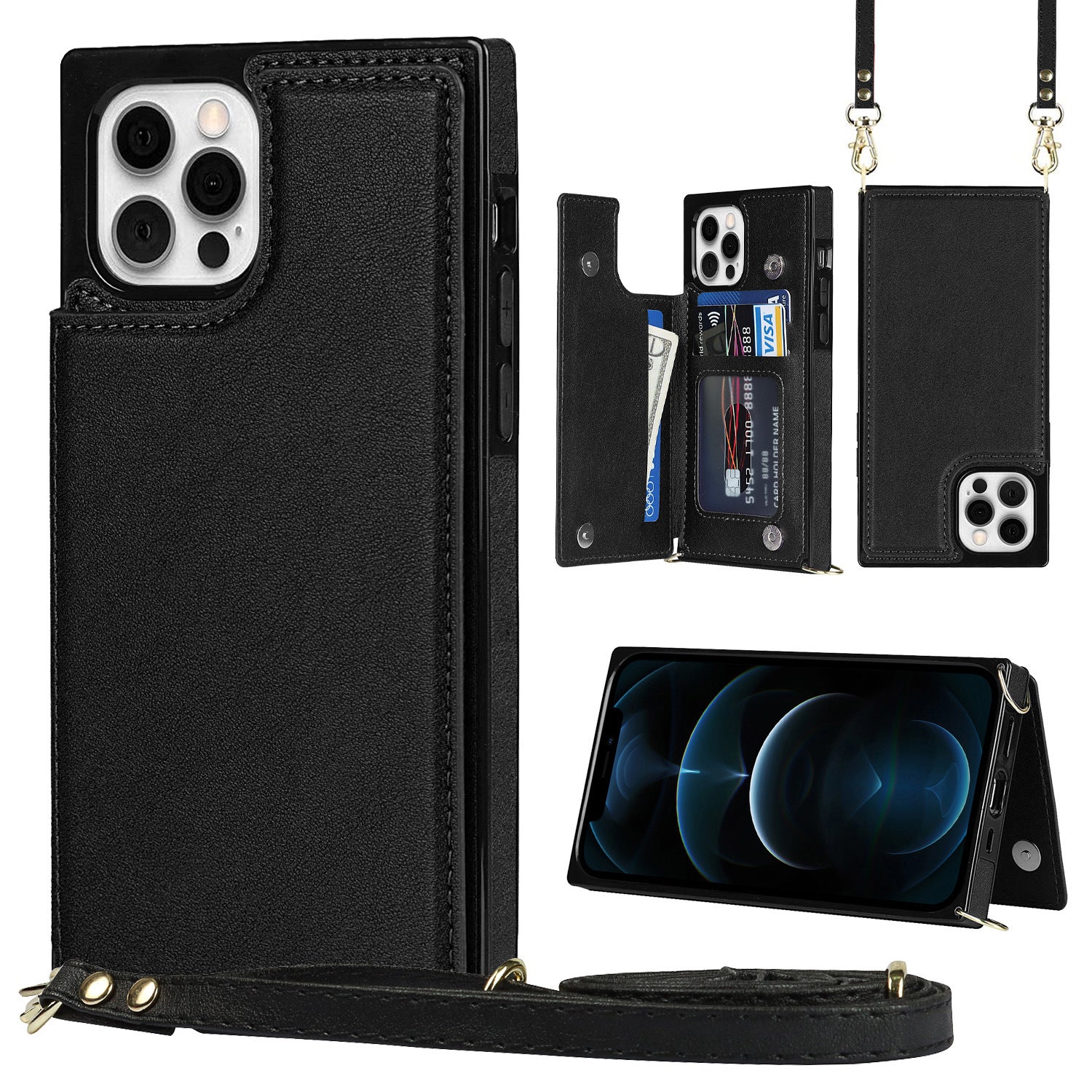 Best Phone Case for iPhone 16 Pro | Leather Crossbody Wallet Case with Card Slots, Adjustable Strap & Anti-Drop Protection – Slim RFID-Blocking Cover