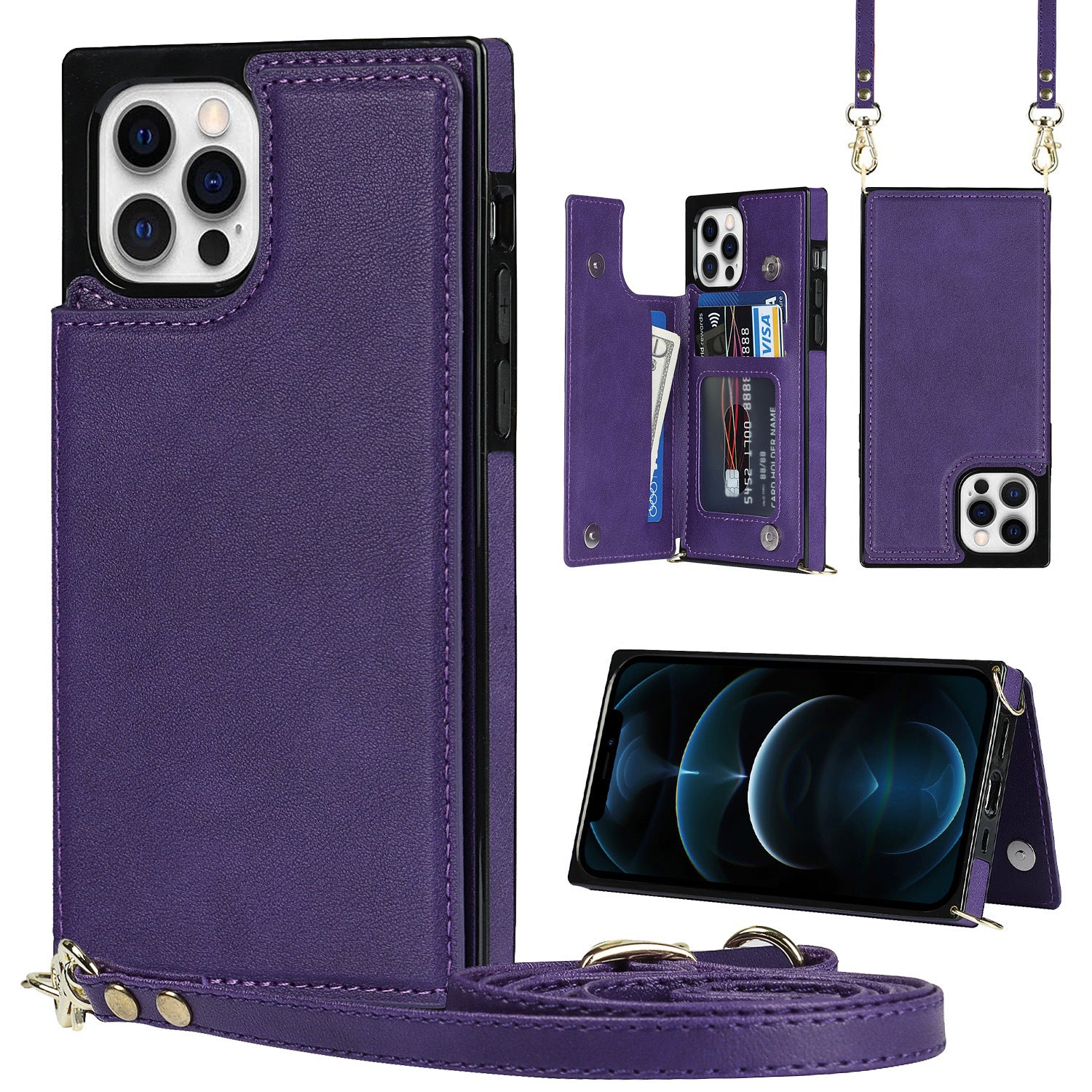 Best Phone Case for iPhone 16 Pro | Leather Crossbody Wallet Case with Card Slots, Adjustable Strap & Anti-Drop Protection – Slim RFID-Blocking Cover