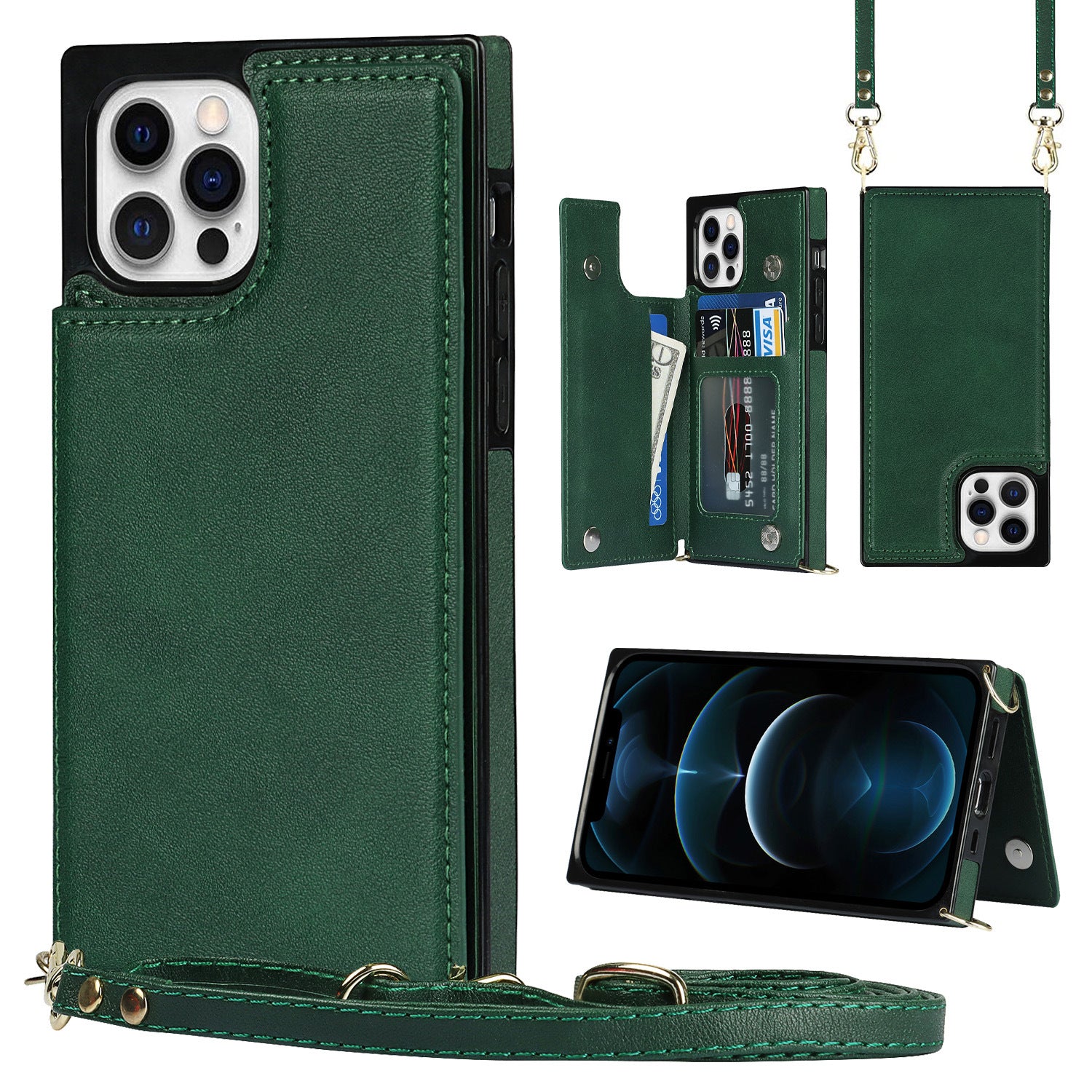Best Phone Case for iPhone 16 Pro | Leather Crossbody Wallet Case with Card Slots, Adjustable Strap & Anti-Drop Protection – Slim RFID-Blocking Cover