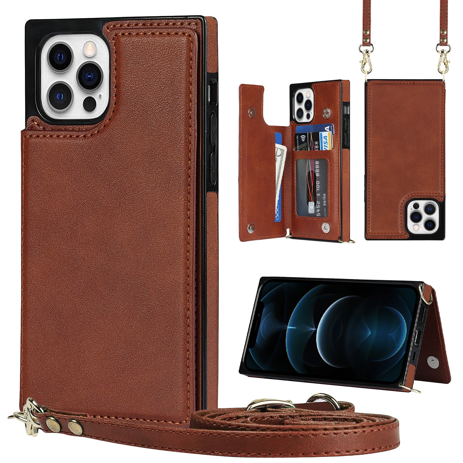 Best Phone Case for iPhone 16 Pro | Leather Crossbody Wallet Case with Card Slots, Adjustable Strap & Anti-Drop Protection – Slim RFID-Blocking Cover