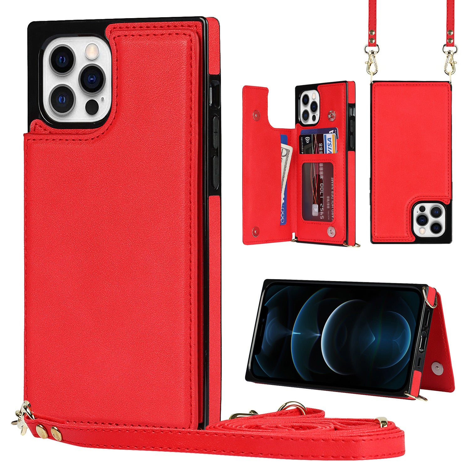 Best Phone Case for iPhone 16 Pro | Leather Crossbody Wallet Case with Card Slots, Adjustable Strap & Anti-Drop Protection – Slim RFID-Blocking Cover