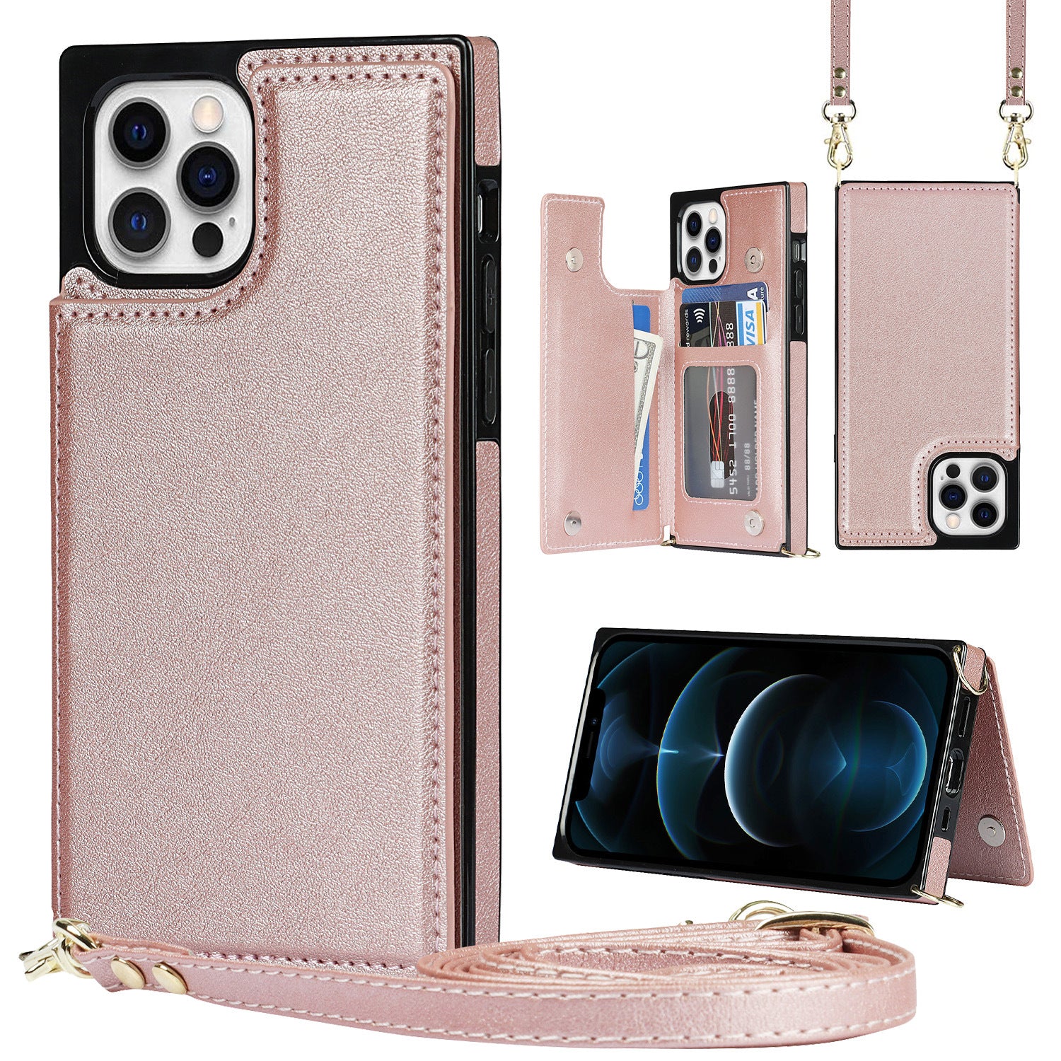 Best Phone Case for iPhone 16 Pro | Leather Crossbody Wallet Case with Card Slots, Adjustable Strap & Anti-Drop Protection – Slim RFID-Blocking Cover