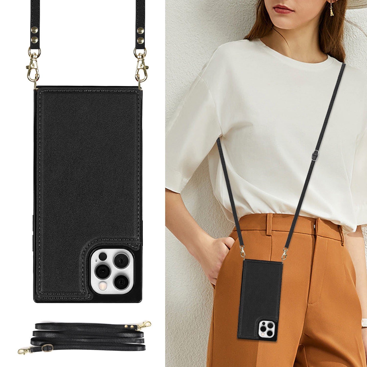 Best Phone Case for iPhone 16 Pro | Leather Crossbody Wallet Case with Card Slots, Adjustable Strap & Anti-Drop Protection – Slim RFID-Blocking Cover