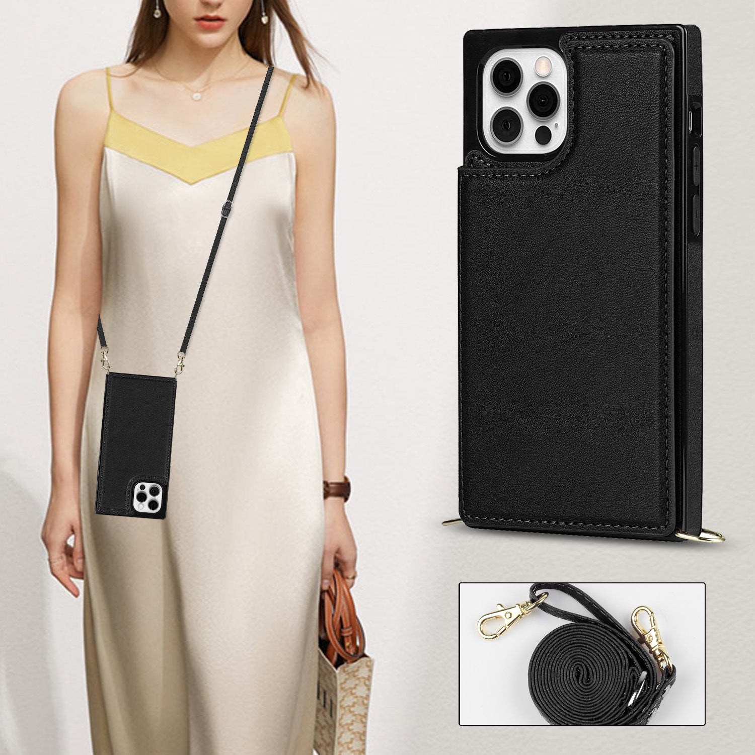 Best Phone Case for iPhone 16 Pro | Leather Crossbody Wallet Case with Card Slots, Adjustable Strap & Anti-Drop Protection – Slim RFID-Blocking Cover