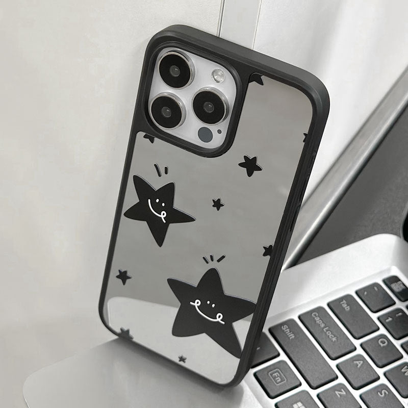 Black Starry Mirror iPhone 16 Case – Magnetic Shockproof Glossy Cover