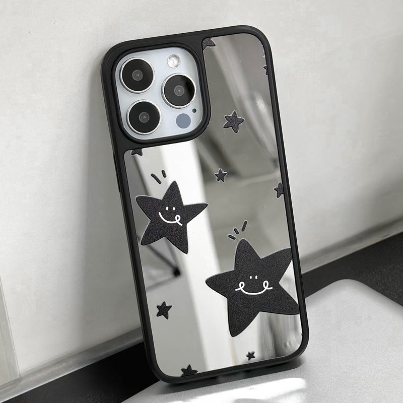 Black Starry Mirror iPhone 16 Case – Magnetic Shockproof Glossy Cover