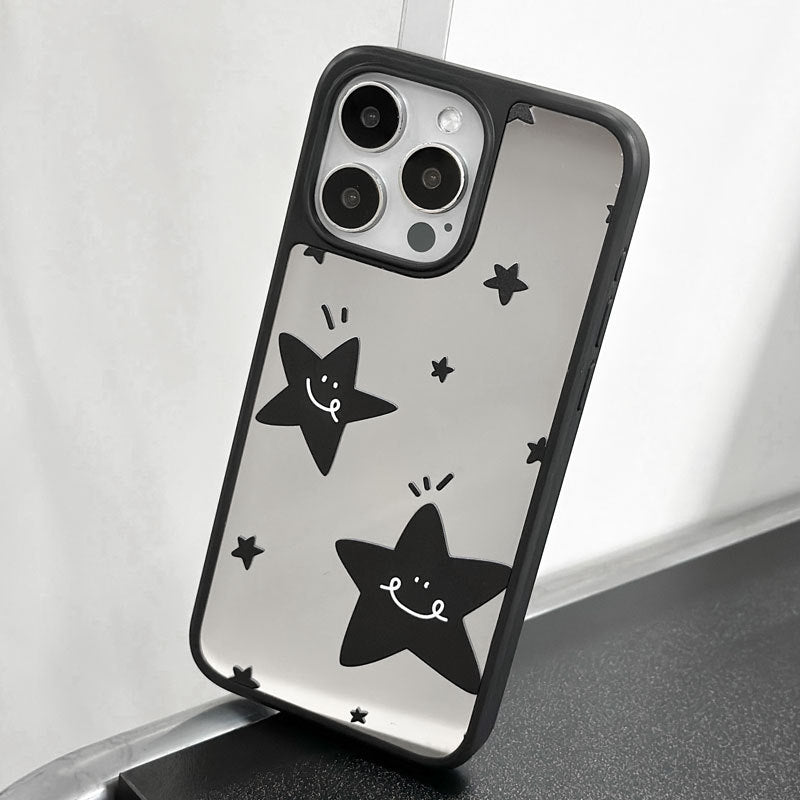 Black Starry Mirror iPhone 16 Case – Magnetic Shockproof Glossy Cover