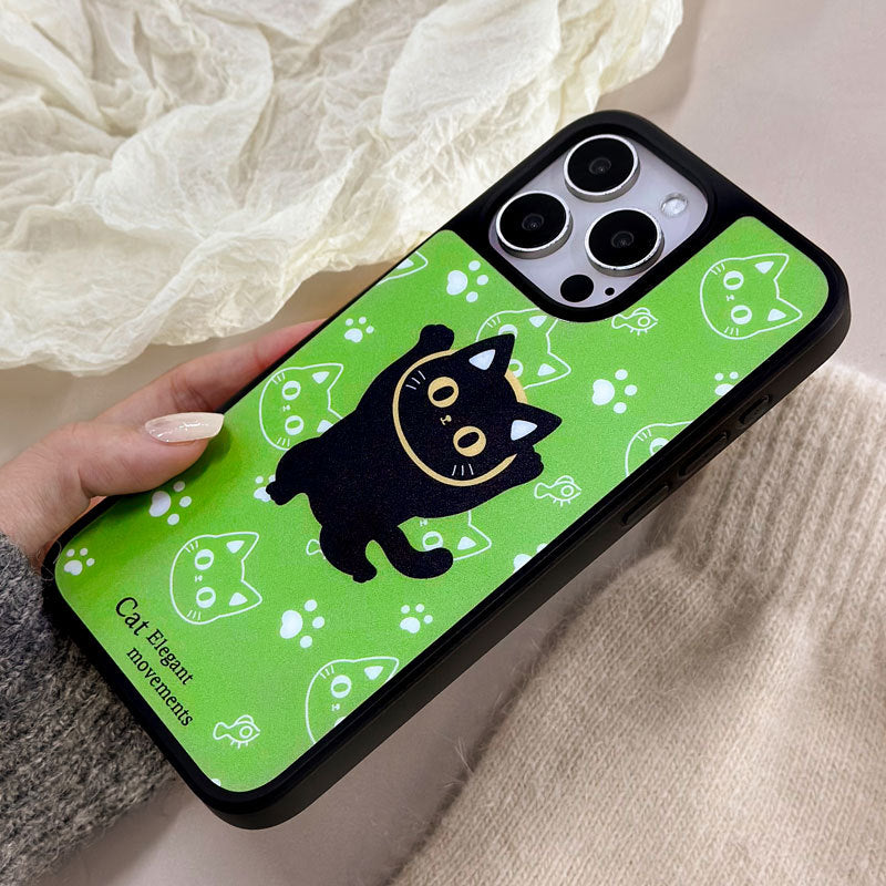 Black Anime Cat iPhone Case – Matte Magnetic Cover, Shockproof for iPhone 12–16
