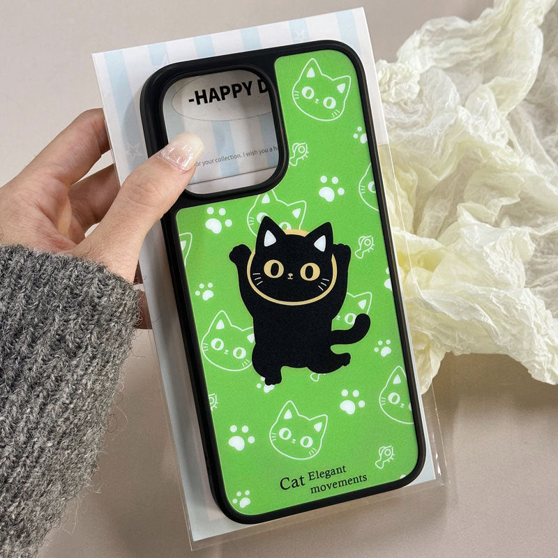Black Anime Cat iPhone Case – Matte Magnetic Cover, Shockproof for iPhone 12–16