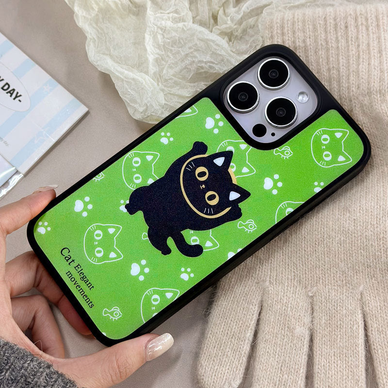 Black Anime Cat iPhone Case – Matte Magnetic Cover, Shockproof for iPhone 12–16