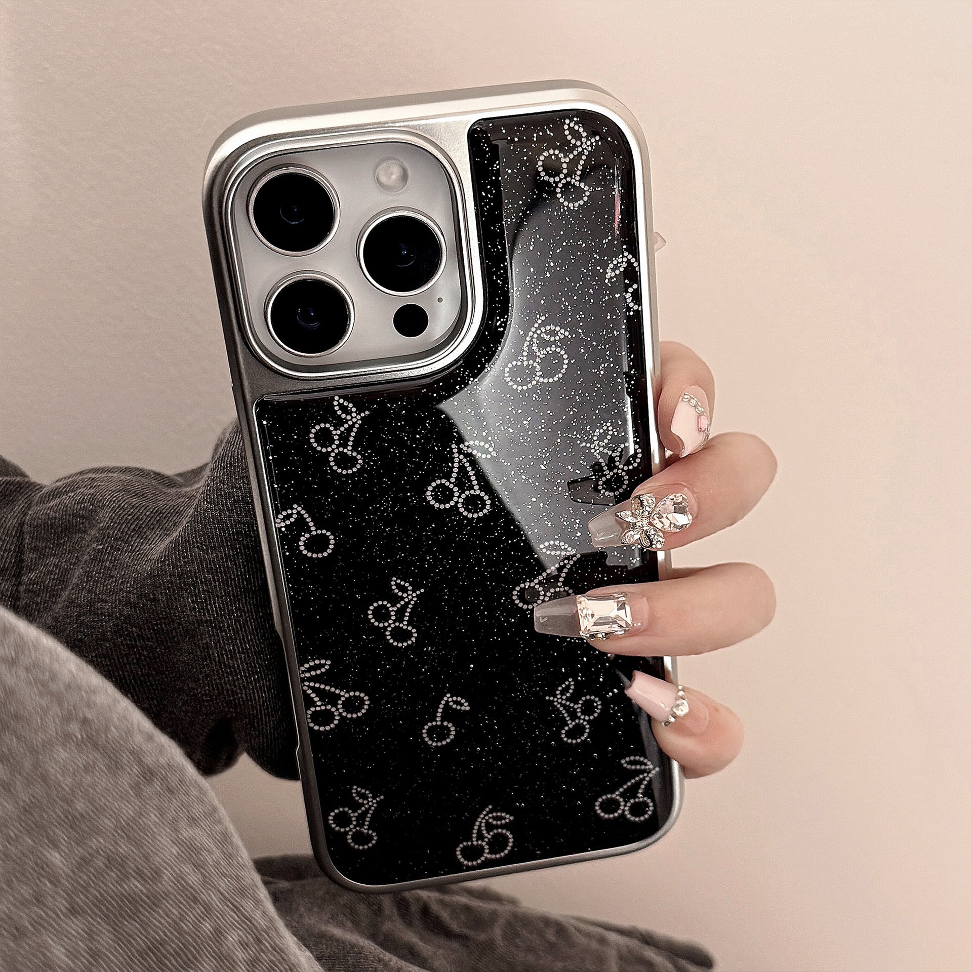 Black Cherry Glitter iPhone 14 Pro Max Case – Sparkly Stylish Protective Cover