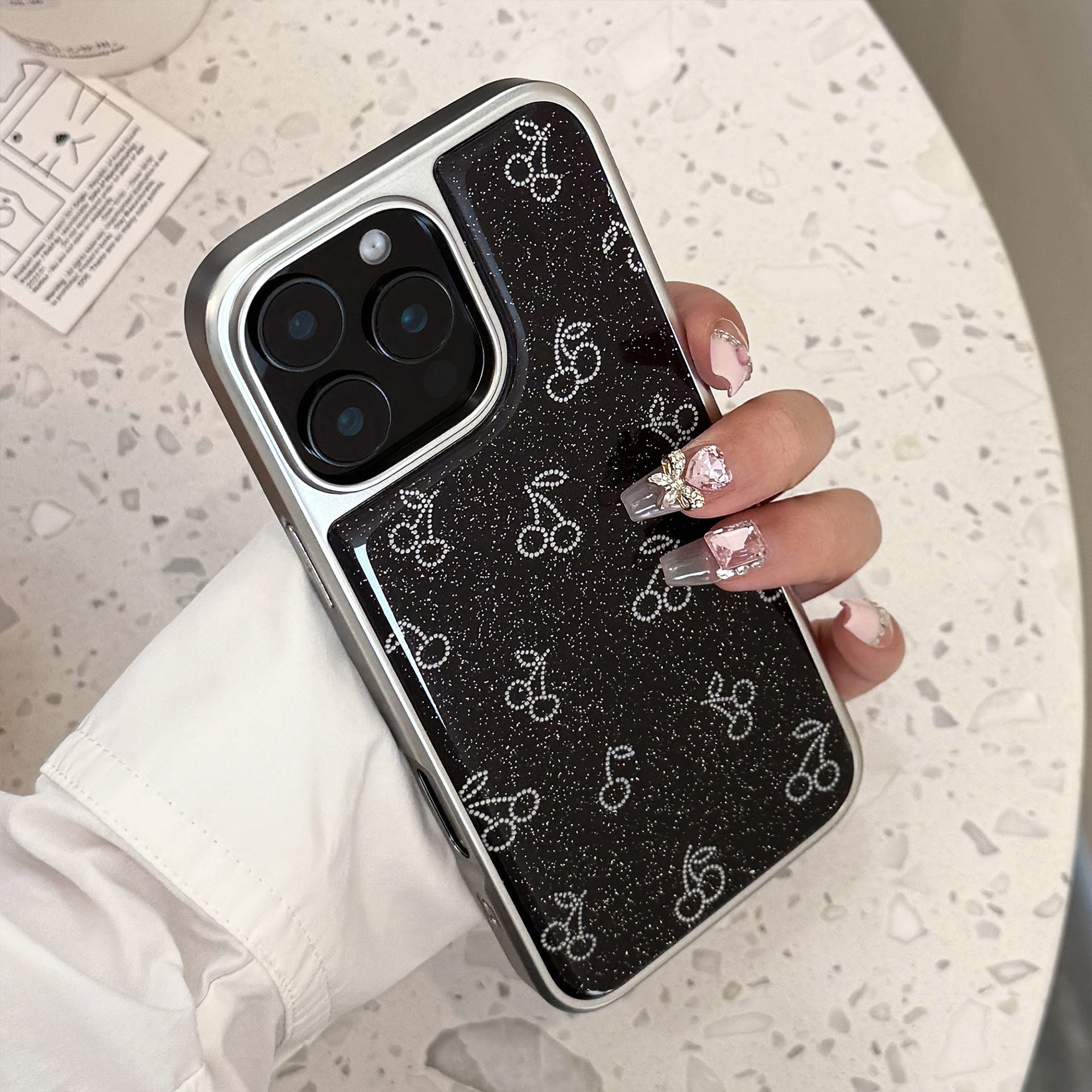 Black Cherry Glitter iPhone 14 Pro Max Case – Sparkly Stylish Protective Cover