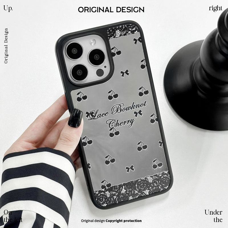 Black Cherry Mirror iPhone 15 Plus Case – Magnetic Matte Cover with Glossy Electroplated Design & Lanyard Hole