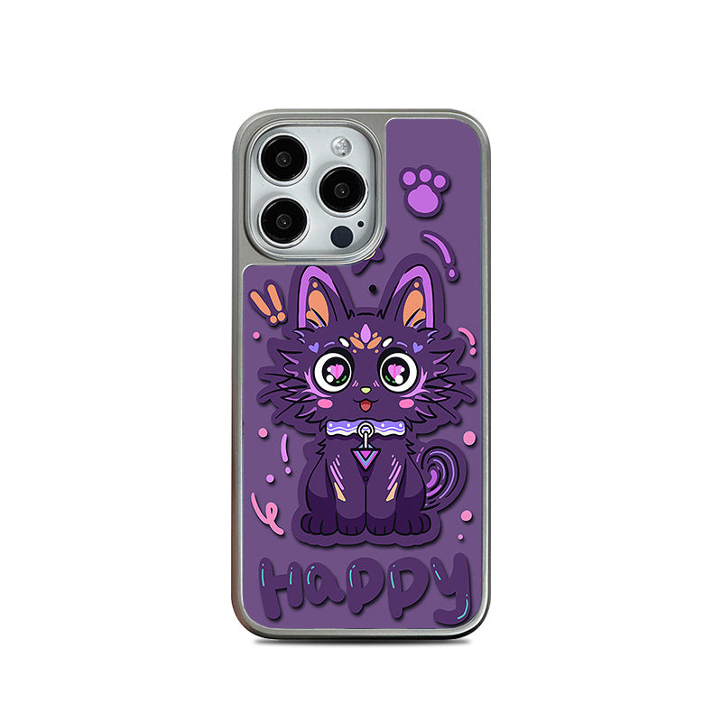 Carbon Fiber iPhone 16 Pro Max Case - Purple Kitten Electroplated Shockproof Cover