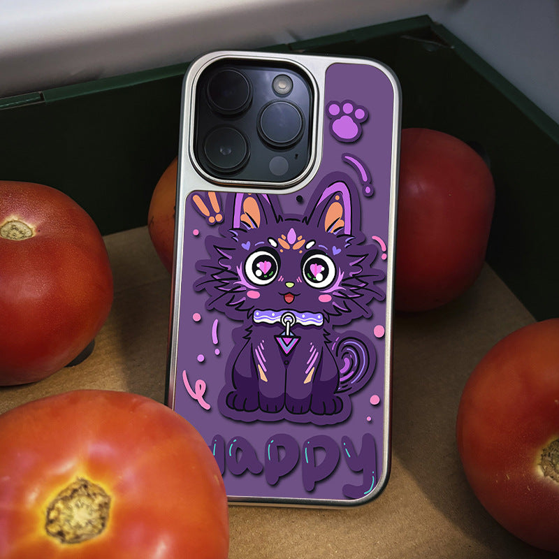 Carbon Fiber iPhone 16 Pro Max Case - Purple Kitten Electroplated Shockproof Cover