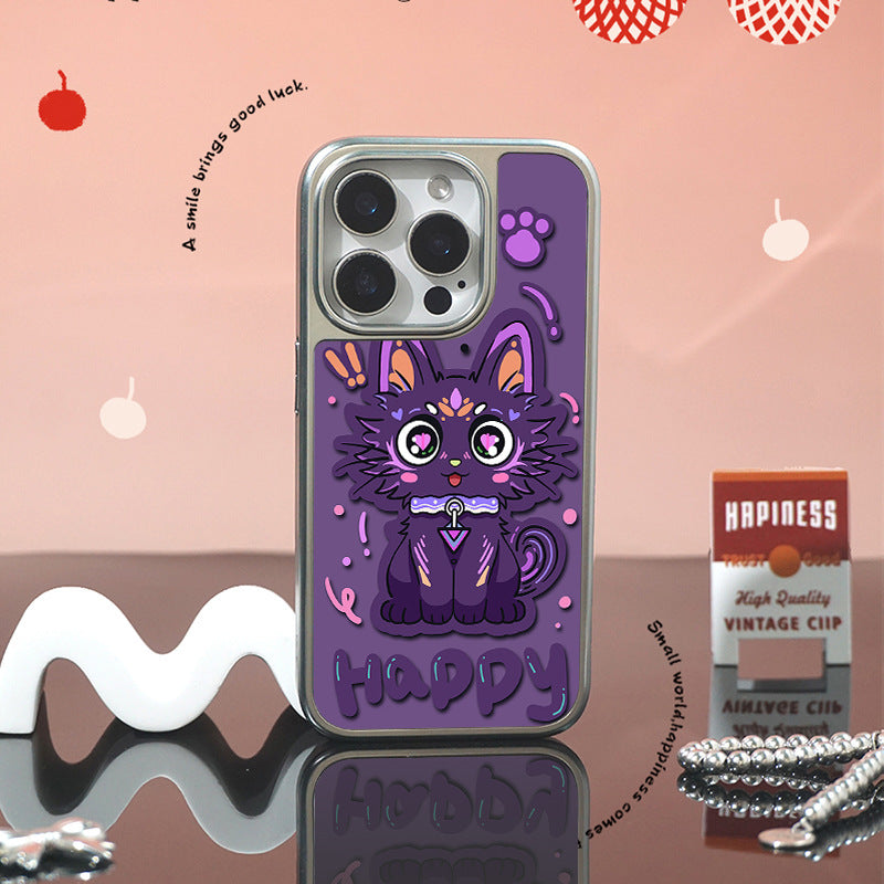 Carbon Fiber iPhone 16 Pro Max Case - Purple Kitten Electroplated Shockproof Cover