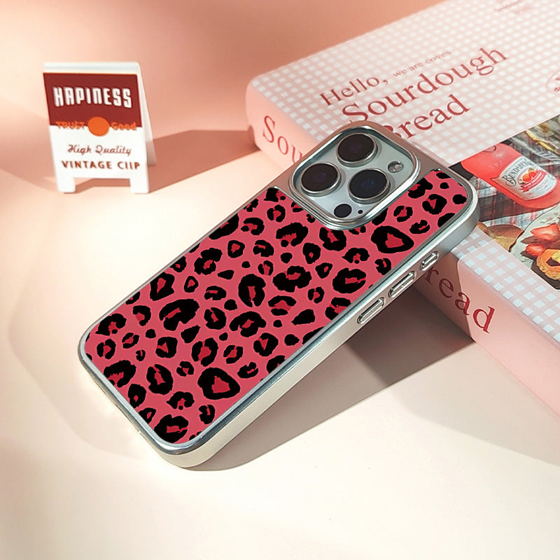 Crimson Leopard iPhone 14 Pro Max Case – Silver Electroplated Frosted Crystal Ceramic Shell