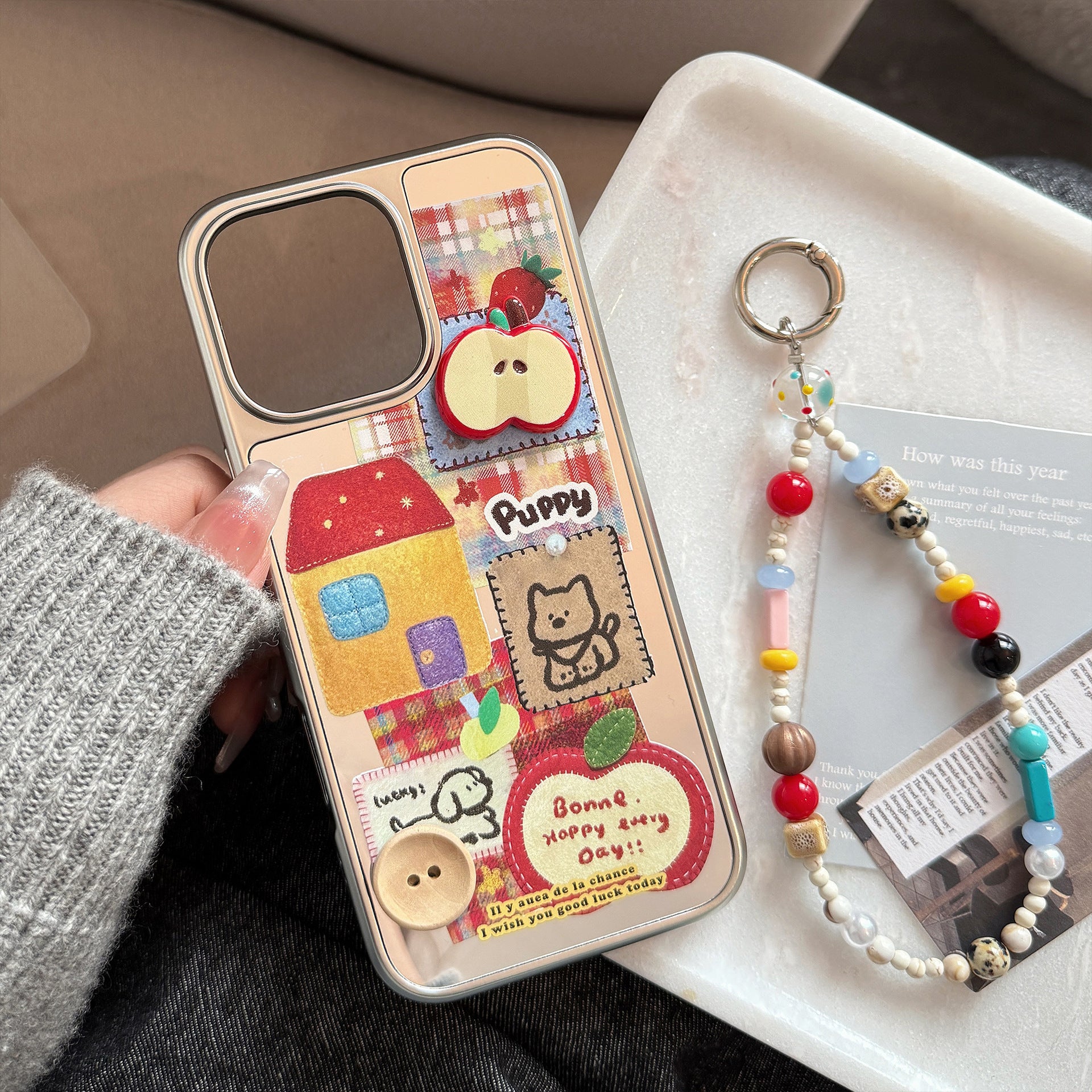 Cute Mirror iPhone 16 Case – 3D Electroplated Cover with Adjustable Strap & Lanyard