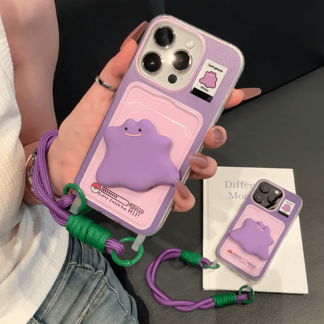 Cute Purple Monster Phone Case with Card Holder