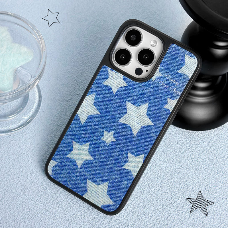 Denim Star & Carbon Fiber iPhone 16 Pro Case – MagSafe Compatible Rugged Magnetic Cover
