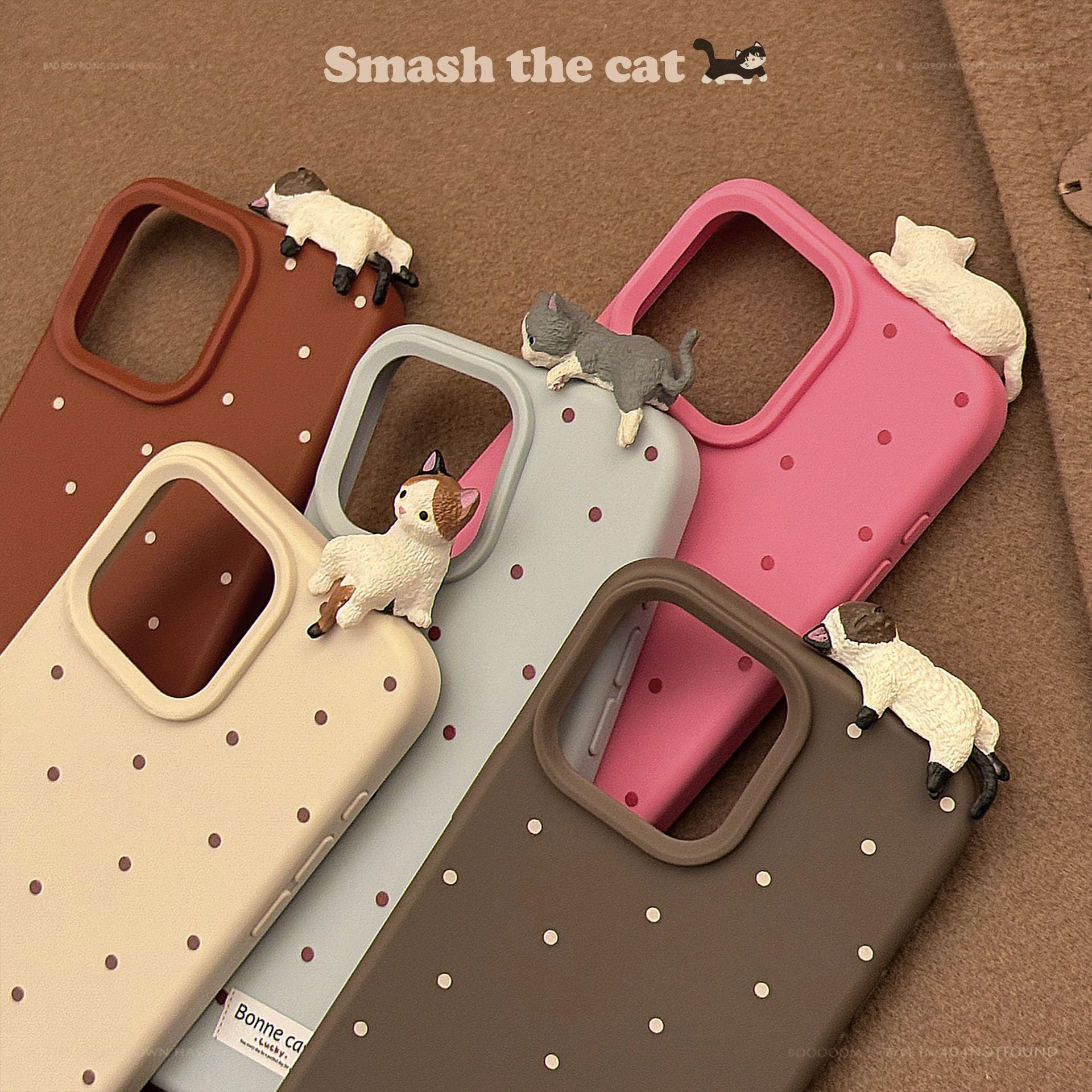 Dopamine Polka Dot 3D Cat Phone Case for iPhone 15 Pro Max