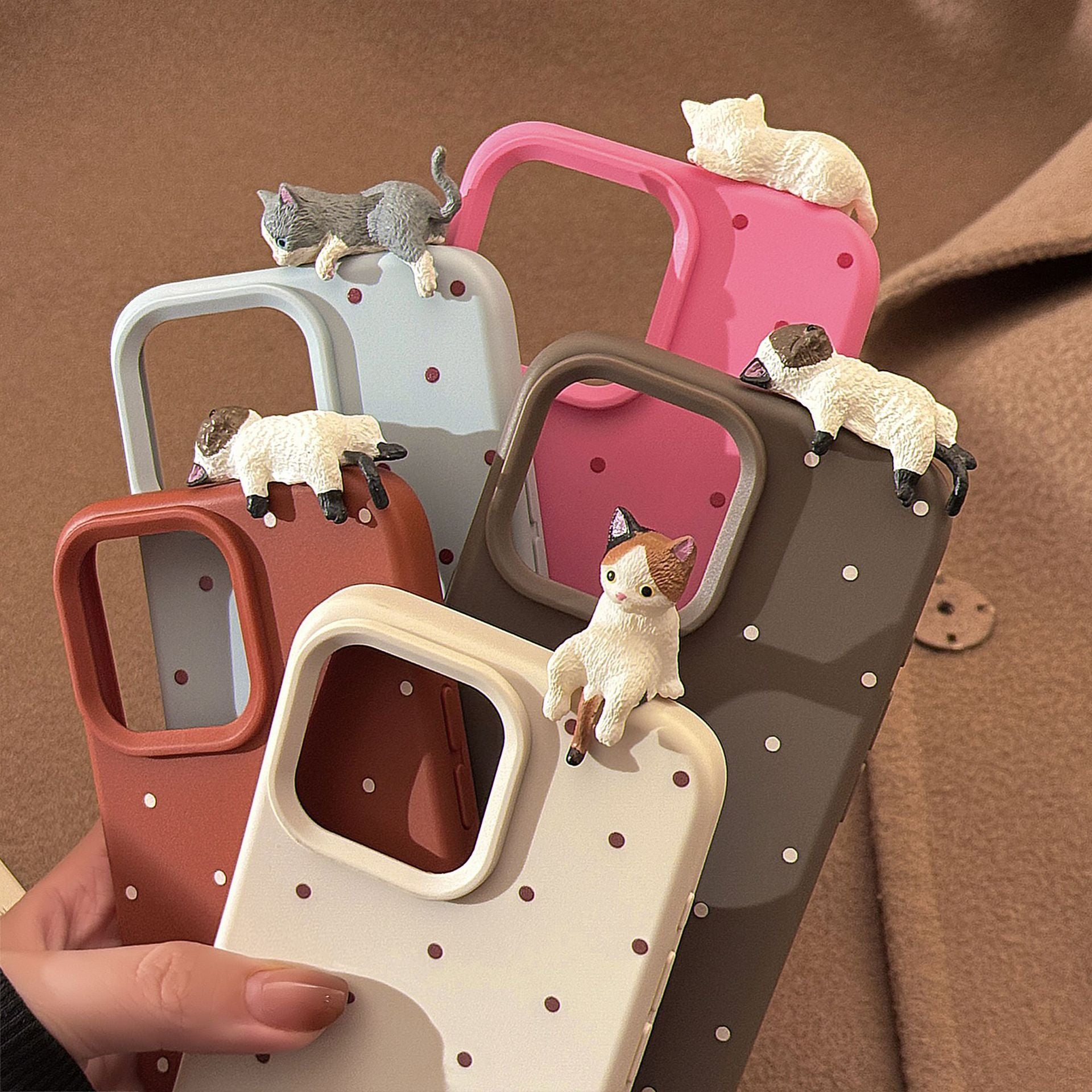 Dopamine Polka Dot 3D Cat Phone Case for iPhone 15 Pro Max