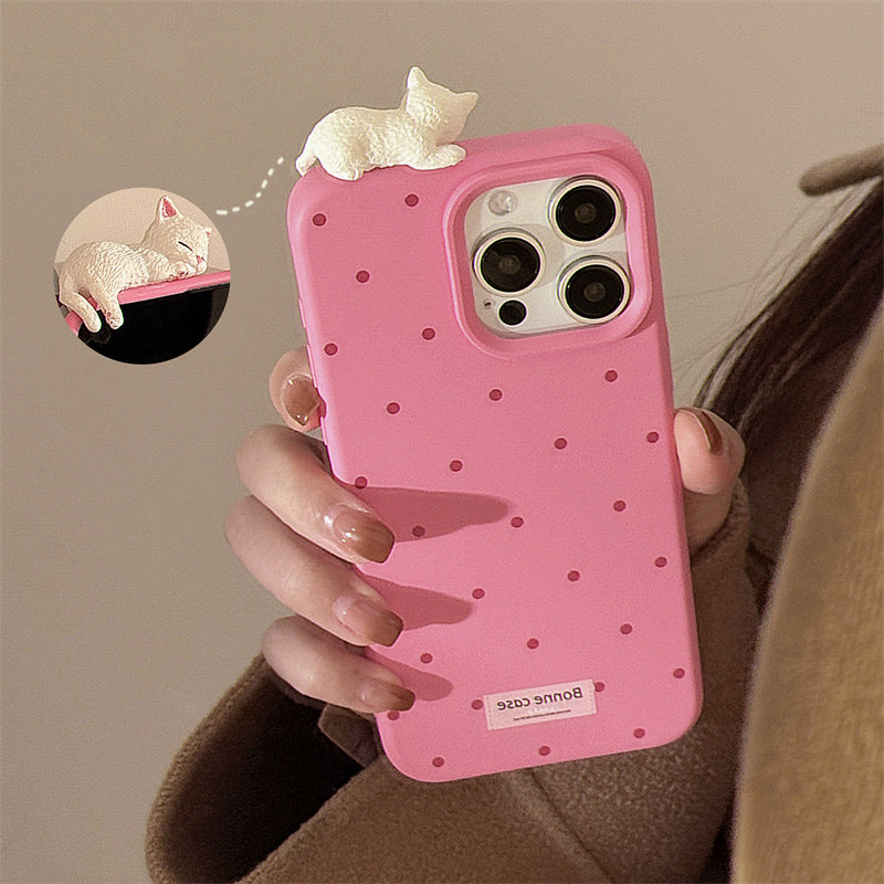 Dopamine Polka Dot 3D Cat Phone Case for iPhone 15 Pro Max