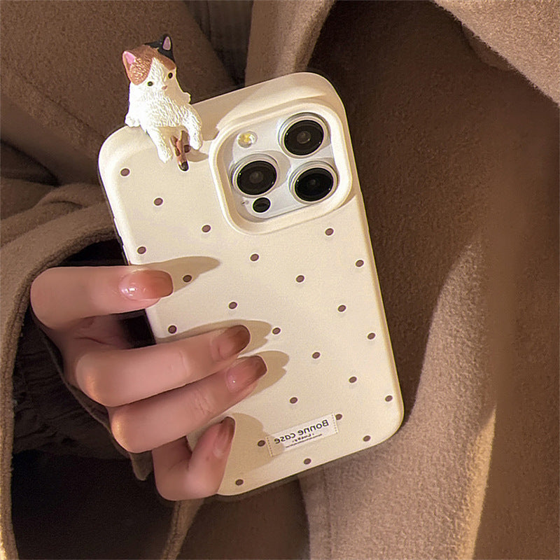 Dopamine Polka Dot 3D Cat Phone Case for iPhone 15 Pro Max