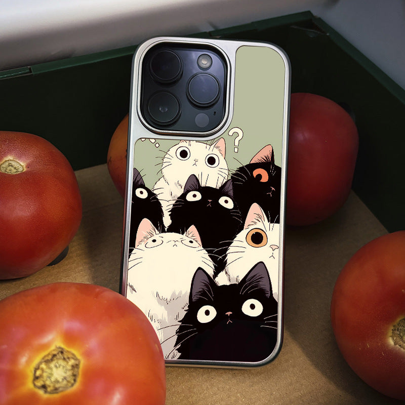 Electroplated Silver iPhone 16 Pro Max Case - Glossy Cat Design & Scratch-Resistant