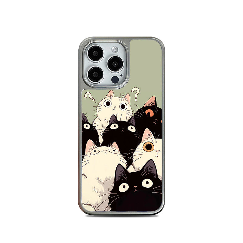 Electroplated Silver iPhone 16 Pro Max Case - Glossy Cat Design & Scratch-Resistant