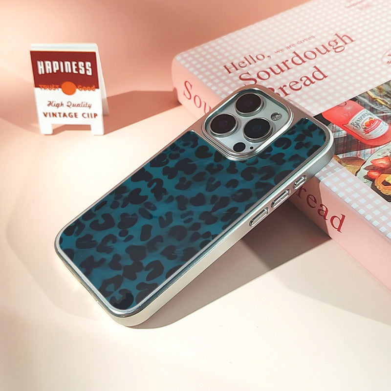 Emerald Leopard iPhone 15 Pro Max Case – Frosted Silver Electroplated Crystal Ceramic Cover