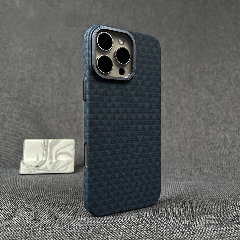 Geometric Carbon Fiber iPhone 16 Case – Magnetic Shockproof Armor with Metal Camera Frame