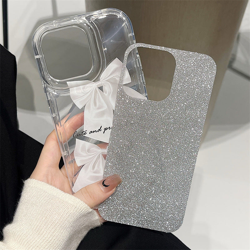 Glitter Paper Phone Case for iPhone 15 Plus with Detachable Wrist Strap