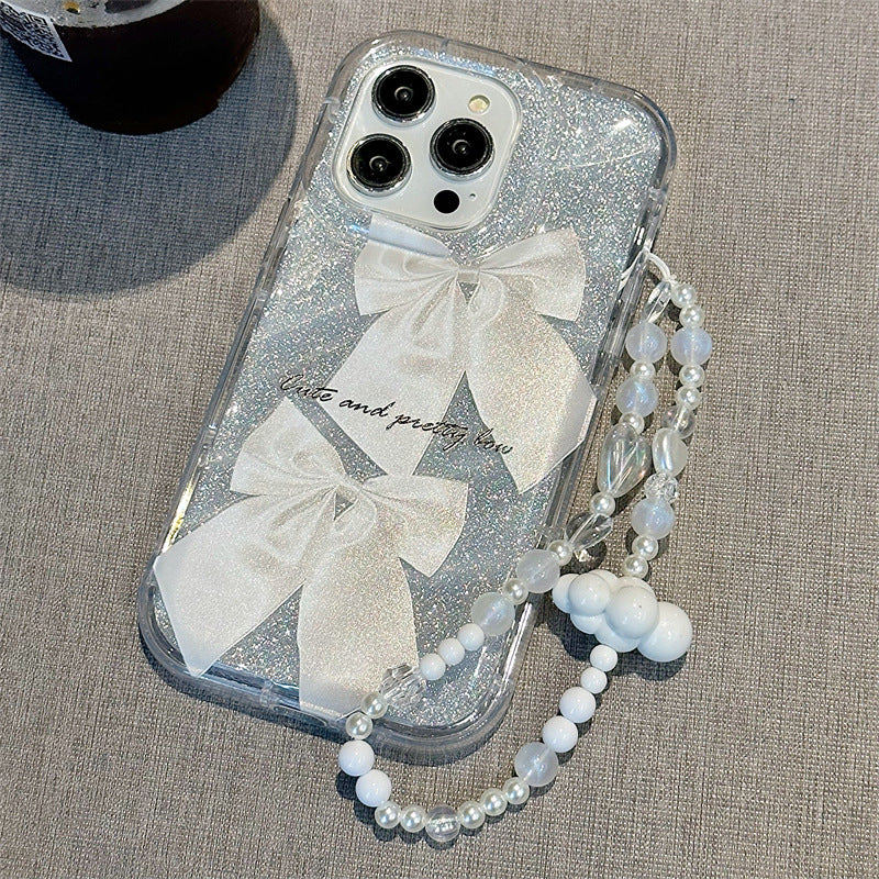 Glitter Paper Phone Case for iPhone 15 Plus with Detachable Wrist Strap